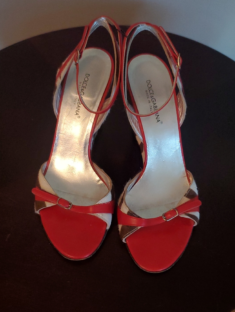 Dolce & Gabbana Red and White Ankle-Strap Heels